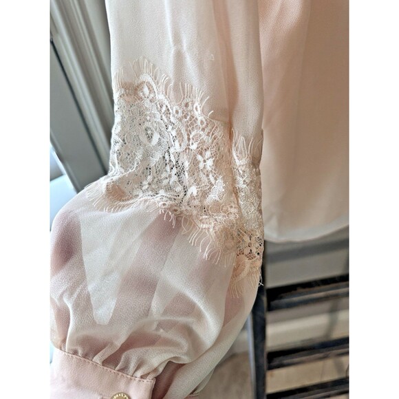 NEW!! CALVIN KLEIN Sz Small Sheer lined Lace inset Sleeve Blouse 79.50 MSRP - Picture 4 of 10